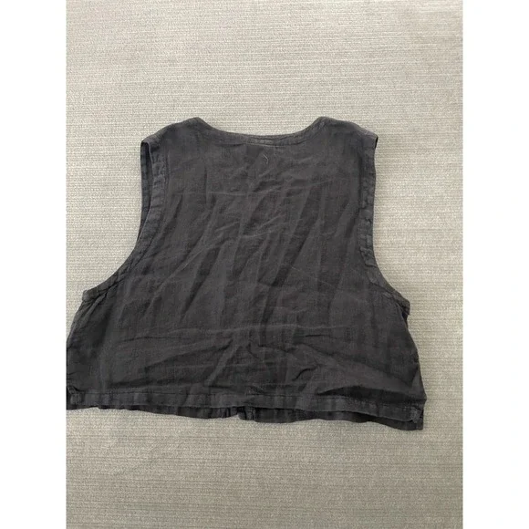 Cut Loose Tank Vest Women L Black 100% Linen Cropped Minimalist Lagenlook - Picture 3 of 9